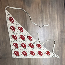 Crochet Triangle Headscarf Bandana White/Red Mushroom Pattern  Mr 
