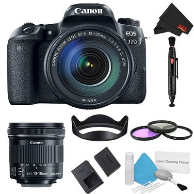Canon EOS 77D DSLR Camera +18-135mm Lens Bundle w/ 3 Piece Filter Kit + Bonus 10