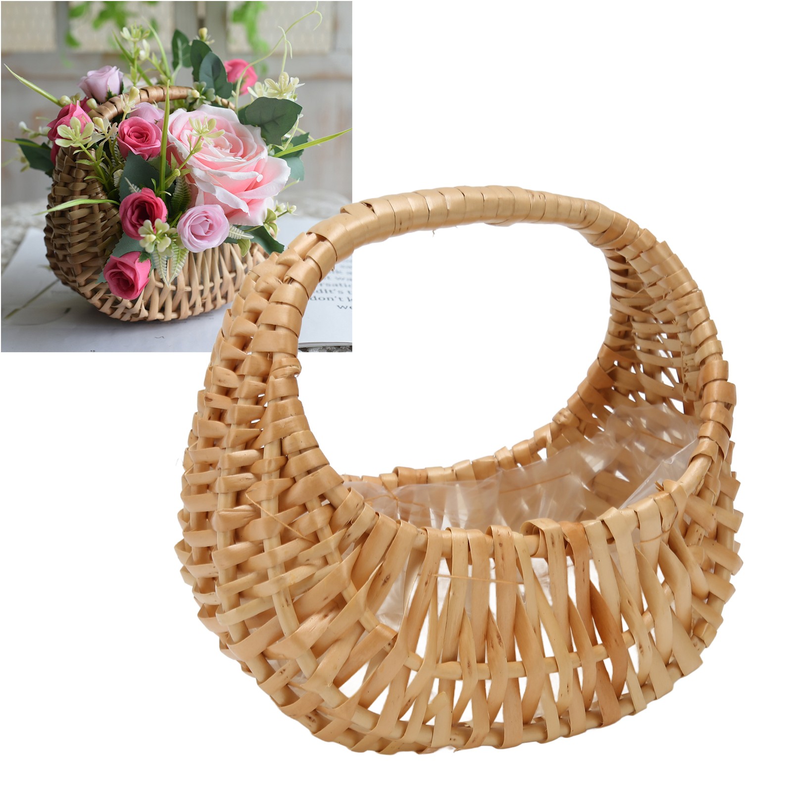 Woven Flower Hand Basket Rattan Woven Handheld Flower Arrangement Basket For Wed