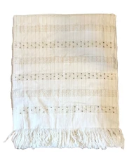 FRONTGATE Ivory Gold Accent Moroccan Blanket Throw Fringe 45"x59"
