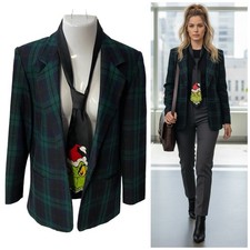 Prophecy Sag Harbor Blazer Womens 10 Green Plaid Wool Jacket Office Academia