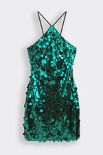 Women's Elegant Cross Front Straps Sequin Lace Backless Mini Evening Dress