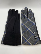 Women's Black W/ Blue-White Plaid Stretch Fit Texting Tech Touchscreen Gloves