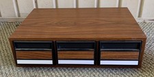 Vintage Cassette Tape Storage Case Faux Wood Finish 3 Drawer Cabinet 42 Tapes