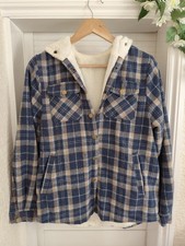Blue & Beige Check Teddy Lined Shacket Jacket