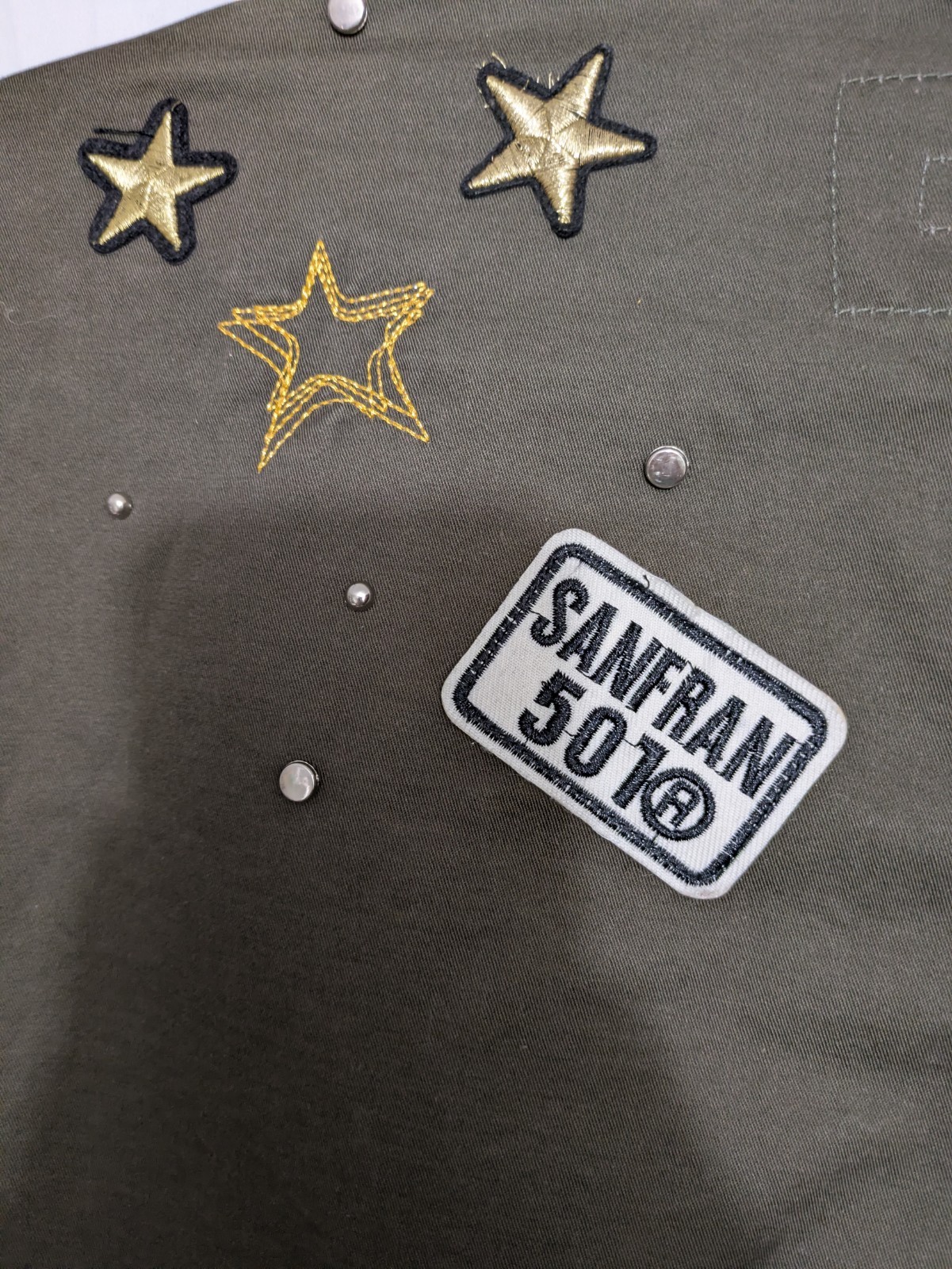 Scripted Olive Green Utility Jacket XS Embroidere… - image 11