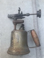 Vintage Brass Blow Torch Wooden Handle 