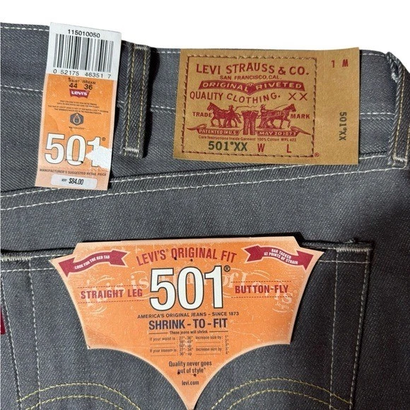 Pantalones de mezclilla Levis 501 XX de colección retráctiles talla 44 botón mosca años 2000 gris sin existencias Foto 2 de 4
