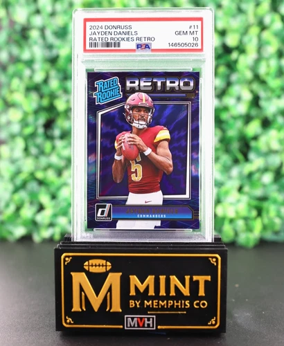 JAYDEN DANIELS  2024 DONRUSS RATED ROOKIES RETRO RC #11 PSA 10 COMMANDERS