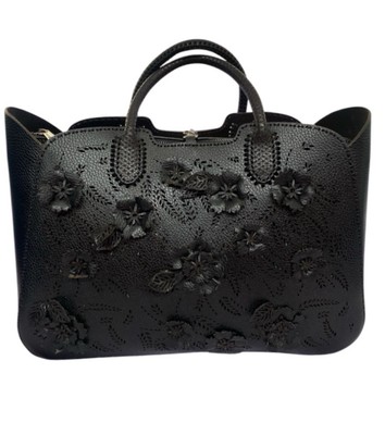 Almala Elizabeth Flower Leather  tote(Black) Made In Italy-Strap Replaced