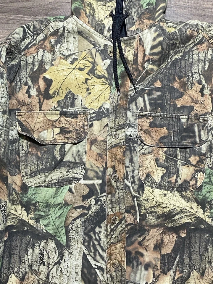 Camo Jacket Duxbak Lightweight Hunting Hooded Button Up Quilted Lining Sz Large - Image 2 of 4