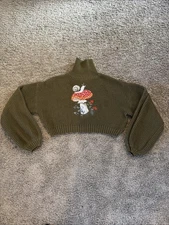 Romwe Womens M Crop Top Long Sleeves Embroidered Mushroom Snail Hippie Boho