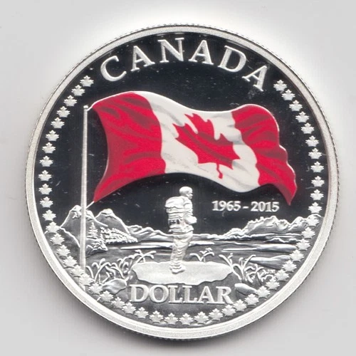 2015 Canada Proof Silver Dollar Canadian Flag 50th Anniversary Colour