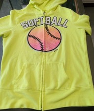 GIRLS JUSTICE SIZE 8 FLEECE JACKET ZIP UP HOODIE SOFTBALL GLOW IN THE DARK