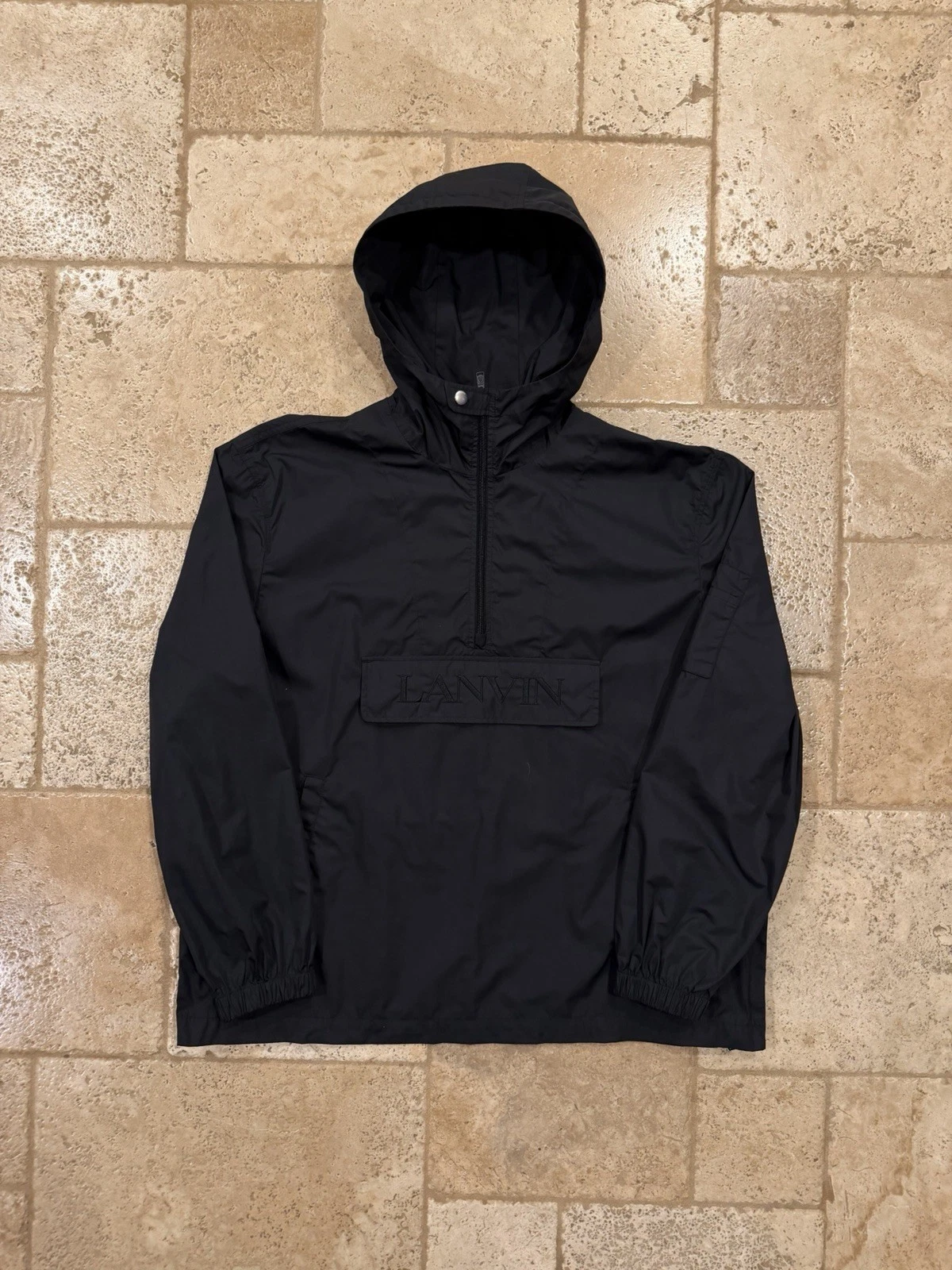 Lanvin — Lanvin Nylon Logo Anorak Black Hooded Windbreaker Jacket