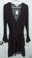 Michael Kors Women's Long Sleeve Floral Print Wrap Knee Dress Size Large