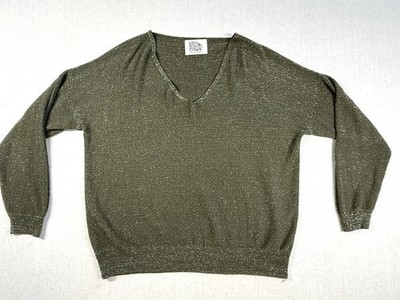 Free For Humanity Shimmer Long Sleeve V-neck Sweater Sz M/L Green Boho Italy