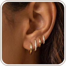 4 Pair Small Gold Hoop Earrings for Women Sensitive Ears - Hypoallergenic 14K Re