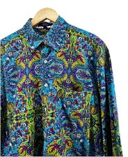 Alan Flusser Shirt Men  s Large Blue Paisley Colorful Long Sleeves Flip Cuff