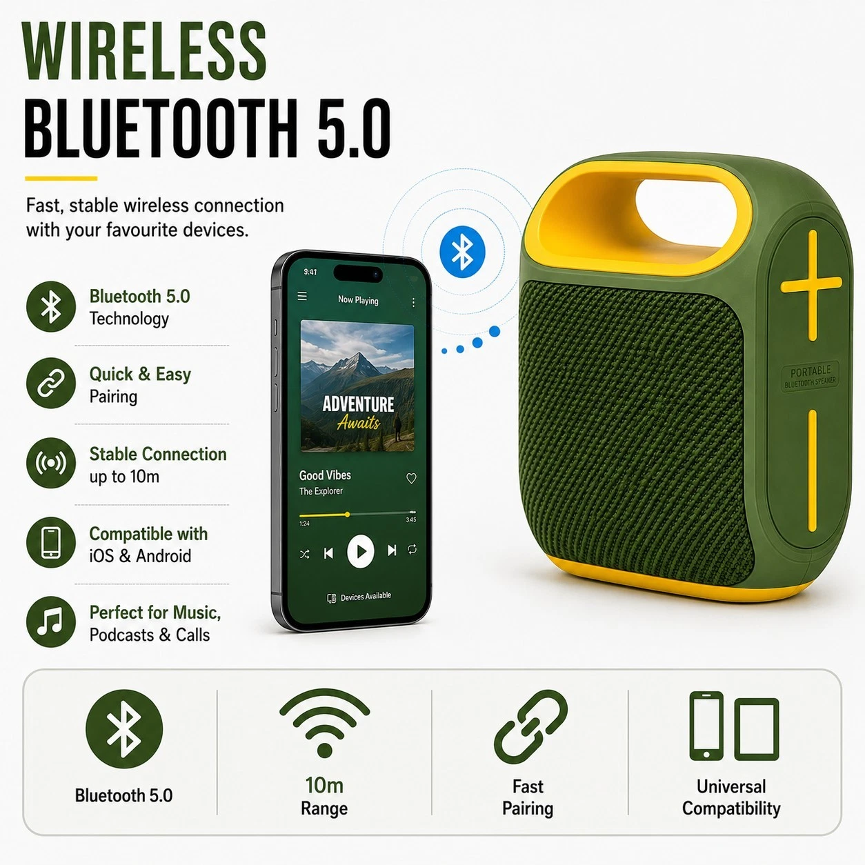 Portable Loud Bass Bluetooth Speakers USB - Picture 5 of 7