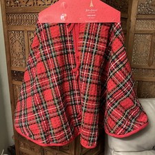 Red Plaid Tree Skirt Christmas 60 inch Embroidered Gauze Exterior Reversible NEW