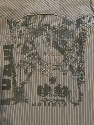 GUESS Vintage Pearl Snap Shirt Mens XXL Gray Stripe Graphic Studded Y2K Casual