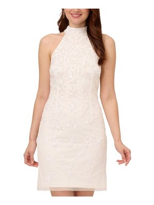 ADRIANNA PAPELL Womens Ivory Bow-back Lined Sleeveless Sheath Dress 2