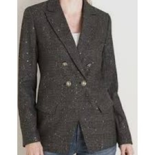 Chicos Blazer Jacket Double Breasted Plaid Sparkle Sequins Size 3 984