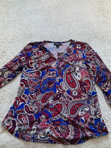 Liz Claiborne Career Women Paisley 3/4 Sleeve Pleated Blouse Multicolor Size M