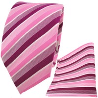 Tigertie Designer Krawatte+Einstecktuch Rosa Pink Magenta Fuchsia Weiß Gestreift