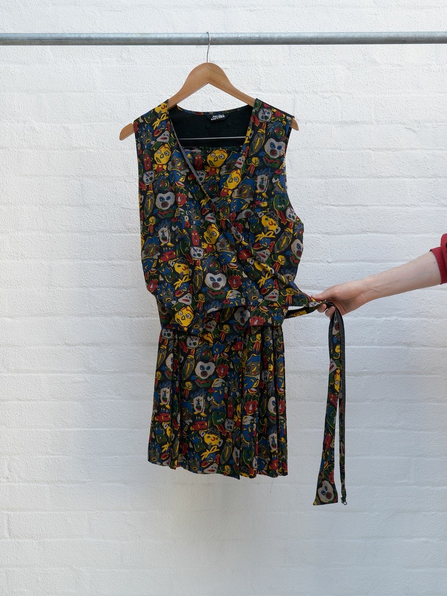 Jean Paul Gaultier 80s-90s multicoloured face print vest skirt set 