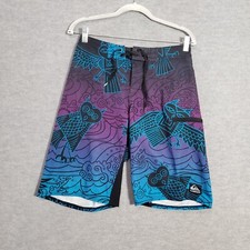 Quiksilver Men Swimwear 29 Blue Ombre Board Shorts Owl Graphic Allover Print