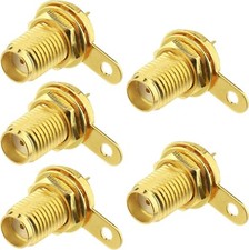5-Pack SMA Female Coaxial Panel Mount Connector with Bulkhead Nut and Solder Cup