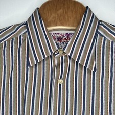 Robert Graham Olive Navy Cream Raised Stripe Cross Hatched Cuff Shirt Size XL