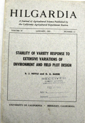 Hilgardia Stability of variety Response Variation of Environment and Plot 1961