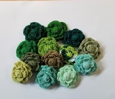6 Crochet Shades of Green Roses Flower Applique Embellishment 14 Colors