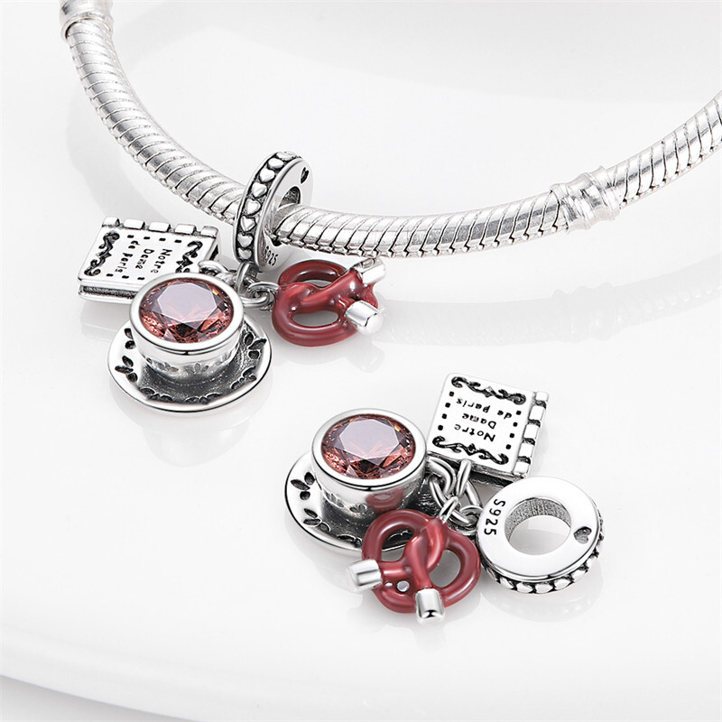 Notre Dame Paris Pretzel Coffee Charm in 925 Sterling Silver