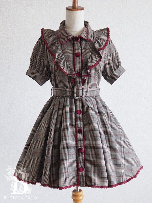 ワンピース Lisa check long dress 🌹LIZ LISA🌹Glen Plaid Check OnePiece Dress Bordeaux x Brownish