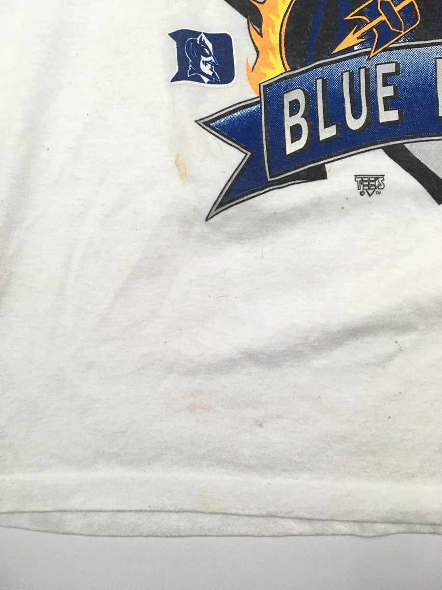 90s duke footballshirt XL 貴重 鬼レア Vtg 90s Duke Mens T-Shirt Blue Devils Spell Out Logo Flames