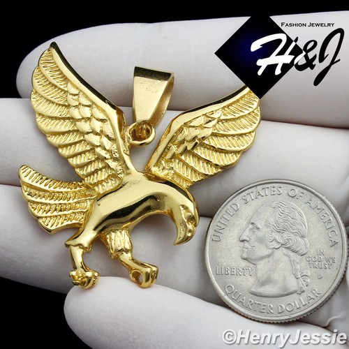 24"MEN Stainless Steel 5mm Gold Plated Cuban Curb Necklace 3D EAGLE Pendant*GP95 - Picture 3 of 6
