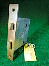1869 RUSSWIN # 1314 MORTISE LOCK w/KEY - 6" BRASS FACE, 2 3/8 BS (17556-19)