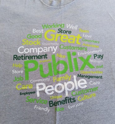 Publix T-Shirt Great Place to Work Men's Medium Gray Grocery Cashier Bagger Deli