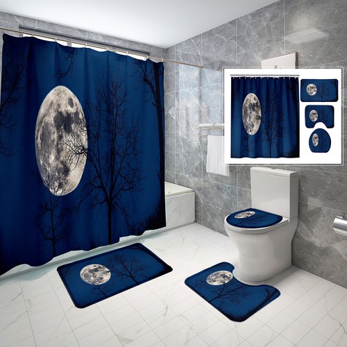 Magic Planet Moon Bathroom Shower Curtain Non-Slip Rug Bath Mat Toilet Lid Cover - Picture 10 of 40
