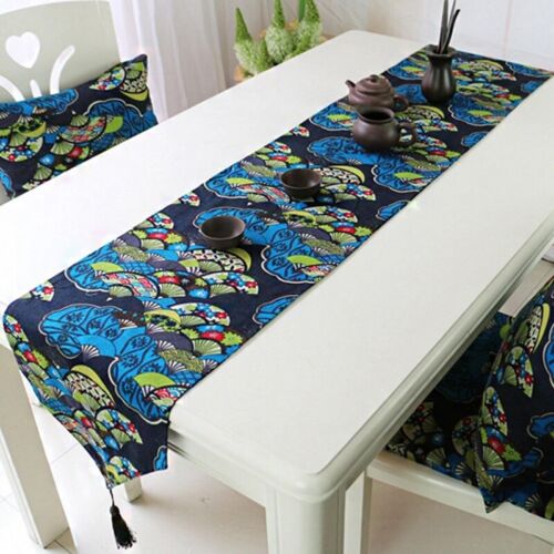 Japanese Print Table Runner Tassel Edge Desk Decoration Chinese Tablecloths - Picture 6 of 14