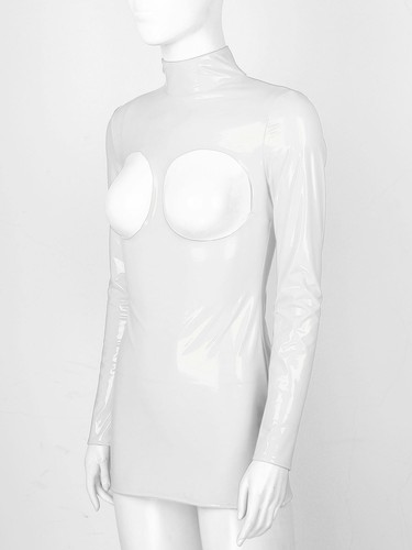 Women's Latex Leather Mini Dress Cutout Slim Fit Bodycon Dress Party Clubwear - Picture 14 of 59