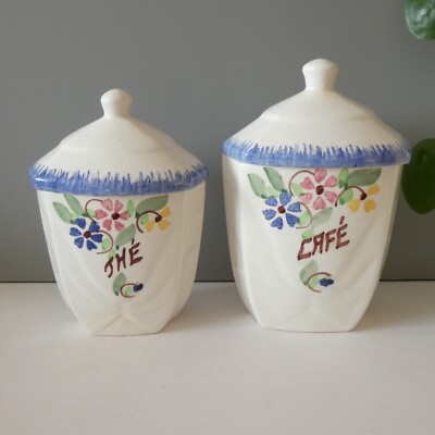 Vintage Französische Keramik Tee & Kaffee Gläser Kanister Kannen Floral Hübsch Retro