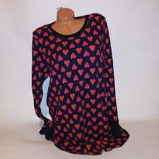 Victoria Secret Sleep Shirt Thermal XL Black Red Pink Hearts Long Sleeve Pajama