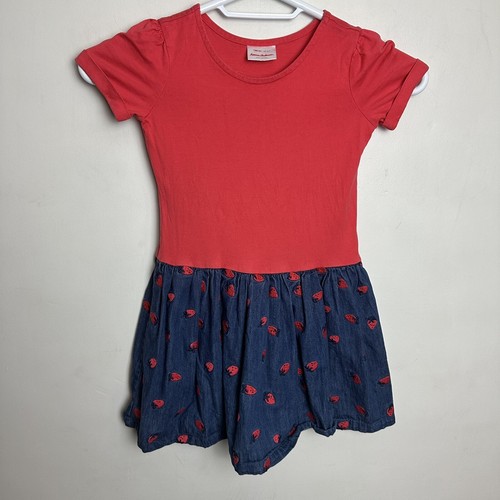 Hanna Andersson Strawberry Dress 120 US size 6 or 7 Red Denim Summer Outdoor