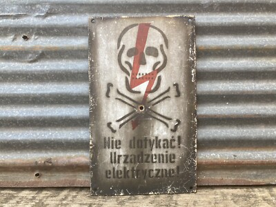Authentic Vintage Sign Skull & Cross Bones Electric Danger Voltage Porcelain