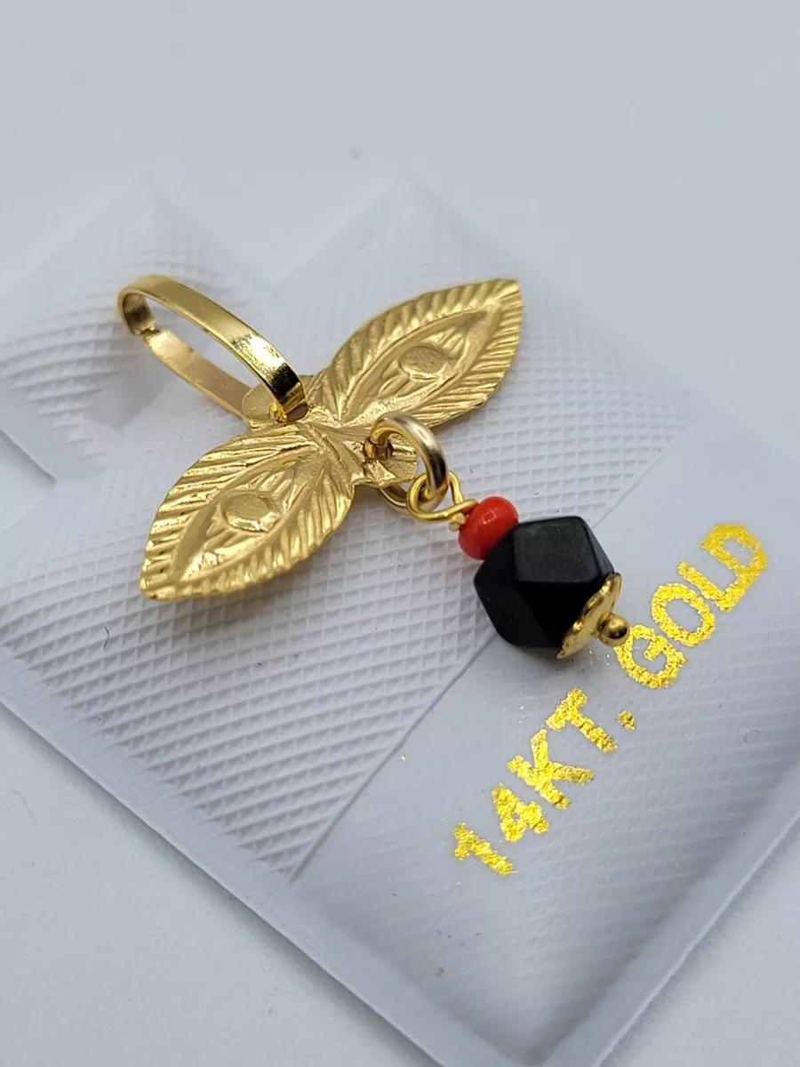 Dije Ojo De Santa Lucia Azabache Genuino 14KSolid Yellow Gold Eye